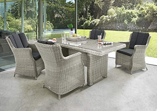 Destiny Sitzgruppe Luna 4 Sessel + Tisch 165x90x75cm, Polyrattan, Vintage weiß