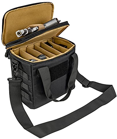 ProCase Custodia per Pistola Tattica, Imbottita Borsa da Poligono Caccia o Tiro con 5 Separatori Velcrati Regolabile, Pistola Magazine Munizioni Gear Accessori Borsa per Tiro-Nero