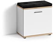 byLIVING Sitzbank Jakob/Hocker in weiß - Artisan hell-braun mit schwarzem Kunstleder Sitzkissen/Schuhschrank mit Tür/Zwei Fächer/Garderoben-Kommode/Schuh-Bank/B 48,5 H 49, T 30 cm