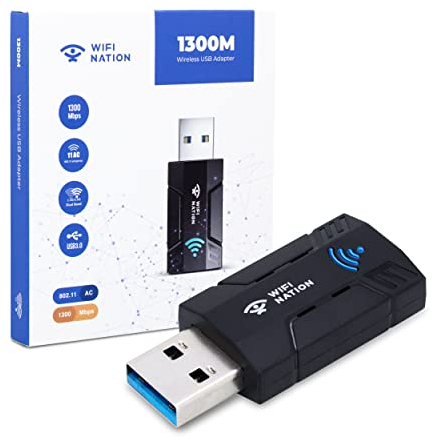 WiFi Nation® WLAN-Dongle 1300 Mbit/s WLAN-Adapter, 2,4 G/5 G, Dual Band, Mini USB 3.0, 802.11ac, kabelloser Netzwerkadapter für PC, Desktop, Laptop, Windows, MacOS und die meisten Linux Distros
