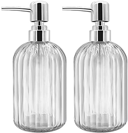 Lot de 2 distributeurs de Savon de Cuisine en Verre avec Pompe, Distributeur de Savon Transparent pour Les Mains, Liquide Vaisselle sous Lotion (Transparent)