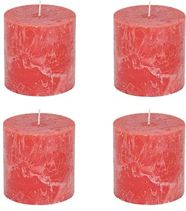 Stumpenkerzen Rustic 4er Set - Stumpenkerze, Blockkerze, Kerze, Adventskranz, Advent - Kein Ruß - Brenndauer: 75 Std. - viele Farben - 10x10 cm (Rot)