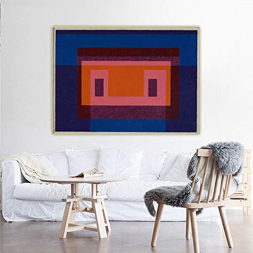 Josef Albers《Variante Adobe 4 Zentrale Warme Farben Umgeben Von 2 BlauLeinwand Kunst Ölgemälde Wanddekor Poster Drucke 60x85cm Rahmenlos