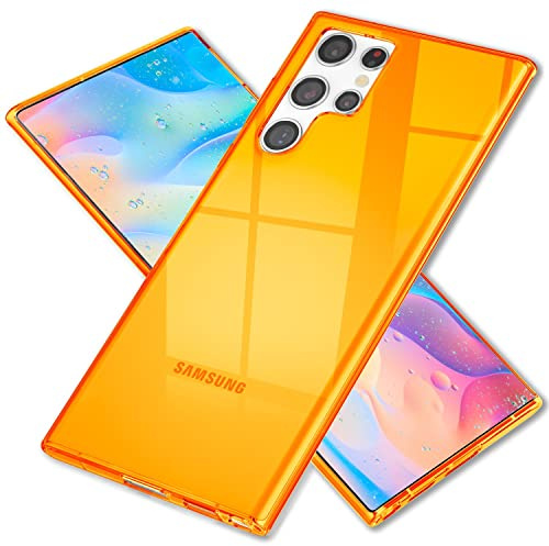 NALIA Neon Silikonhülle für Samsung Galaxy S22 Ultra - Knallige Signal-Farbe & Linsenschutz - Vibe (Transparentes Case) - Marke aus Berlin, Farbe:Orange