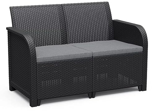 Allibert by KETER - Sanremo - Gartensofa - aus Harz in geflochtener Rattanoptik - Graphitgrau