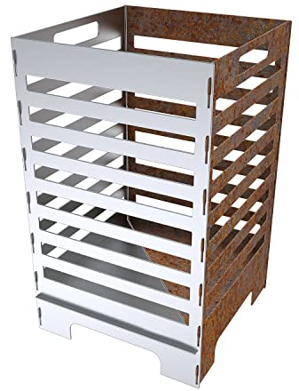 teileplus24 FT01 Feuertonne Feuerschale Feuerkorb Groß Eckig Steckbar Leichte Reinigung, Design:Stripes 50cm