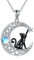 VONALA Moon Cat Necklace for Women, 925 Sterling Silver Celtic Moon Pendant Moonstone Jewellery Birthday Gifts for Her