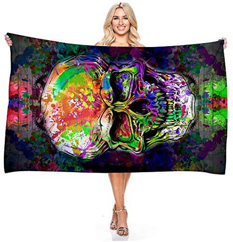 JXSMYT Handtuch Mit Totenkopf-Motiv,Strandtuch Mikrofaser Handtuch Saunatuch,Badetuch Strandhandtuch,Badetuch Groß (A2,90x180cm)