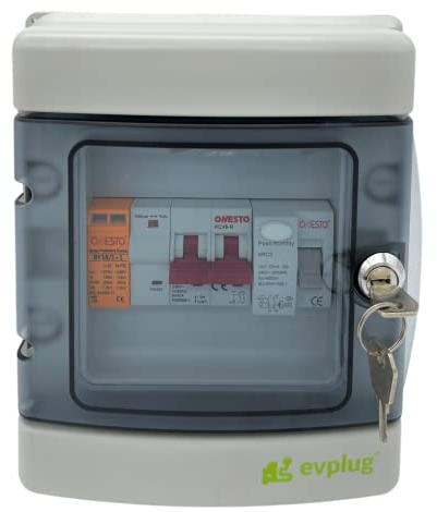 EVPLUG® Caja de Protecciones Cuadro Eléctrico Cargador EV PHEV | 8 kW | IEC 62196-2 | Shucko | Compatible con Todos los Cargadores