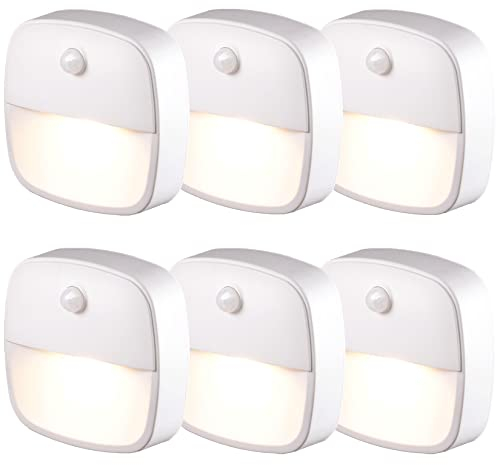 XVZ LED Nachtlicht mit Bewegungsmelder, 6 Stück Nachtlicht Bewegungsmelder mit Batterie, Selbstklebende Treppenlichter Schrankbeleuchtung Für Flur, Schlafzimmer, Orientierungslicht(Warmweiß)