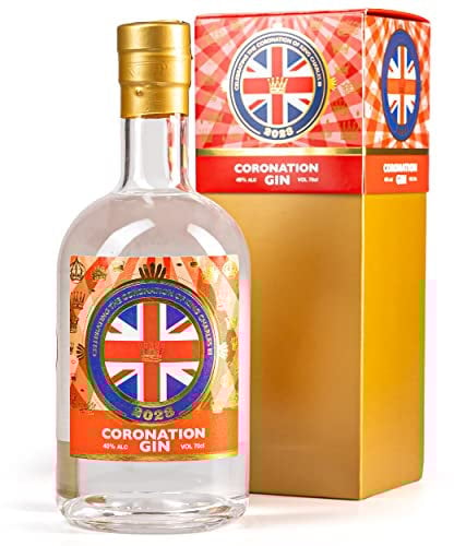 Real English Drinks Group Kings Coronation London Dry Gin 70cl Gift Box - Delicious Botanical Infused Cloves, Vanilla and Cinnamon | Presented in a Splendid Patriotic Box, ABV 40%