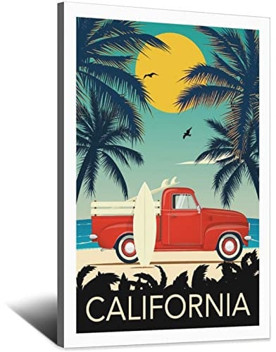 YONGCAI California Beach Auto Vintage Reiseposter Leinwand Wand Home Room Decor Kunst Poster Gemälde Bild Druck Geschenk Poster