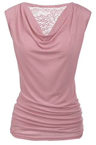 Zeagoo Elegante top da donna, pieghevole, senza maniche, con scollo a V, tunica elasticizzata, S-XXL, Colore: rosa., XXL