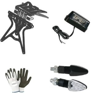 KOMPATIBEL MIT Yamaha WR 125 R UNIVERSELLES, EINSTELLBARES KENNZEICHENHALTER-KIT FÜR MOTORRÄDER + 1 Paar LED-Blinker + KENNZEICHENLICHT, Alles ZUGELASSEN