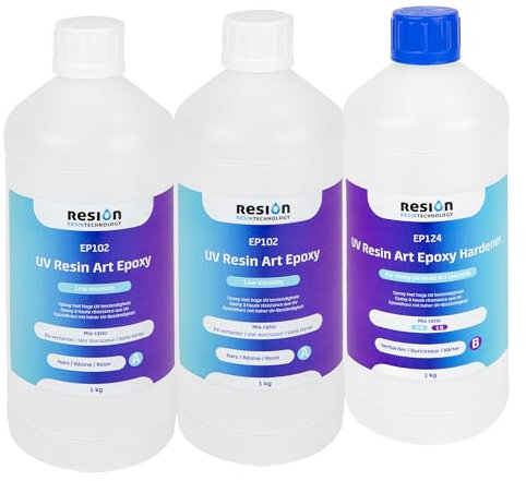 Epoxidharz Mit Härter für Resin Art | 2:1 Verhältnis, Niedrige Viskosität | Transparent, 3kg | Kunstharz, Glasklar, Lösungsmittelfrei, Geruchlos, Anfänger-Set