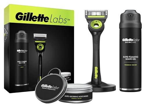 Gillette Labs Geschenkset mit Rasierer Schwarz und Neon + Rasiergel 198 ml + Feuchtigkeitscreme 100 ml