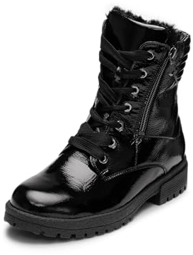 VITAFORM Stiefeletten Damen Gefüttert - Wasserabweisende Winterschuhe Damen - Warme Damen Stiefel Lack - Lammfell-Gefüttert für den Winter schwarz 38