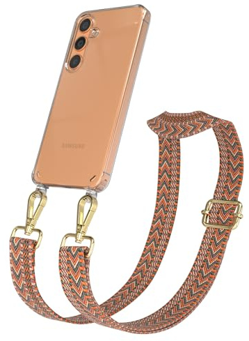 EAZY CASE Handykette - Verstellbares Taschenband kompatibel mit Galaxy S24, Schulterriemen, Handykordel mit Silikon Hülle, Umhängetasche, Orange Grün Gold