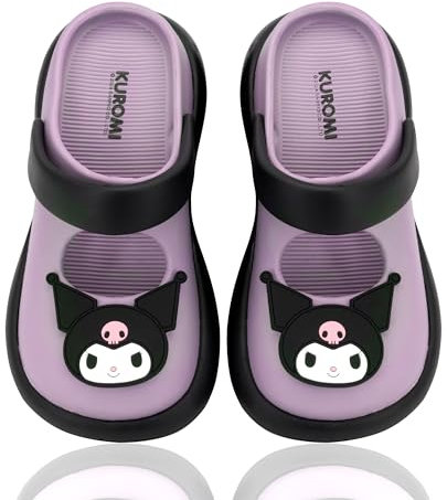 Roffatide Kuromi Sandalen Niedliche Cartoon-Sandalen mit geschlossenen Zehen Strandpantoffeln mit dicker Sohle Rutschfeste Pantoffeln für Frauen Lila/Schwarz 36-37