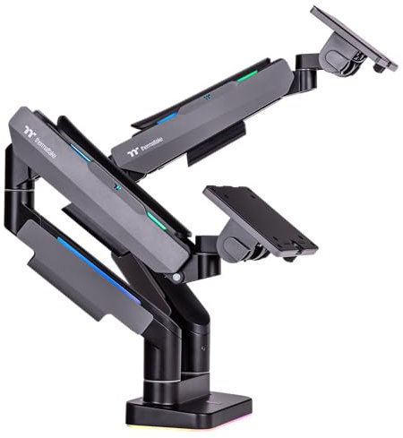 Thermaltake Dualer robuster RGB-Monitorarm für bis zu 5,1 x 88,9 cm und 2 x 20 kg Bildschirme, 100 x 100 mm VESA-kompatibel, breite Bewegungsabläufe, GEA-MSR-DMSBLK-01