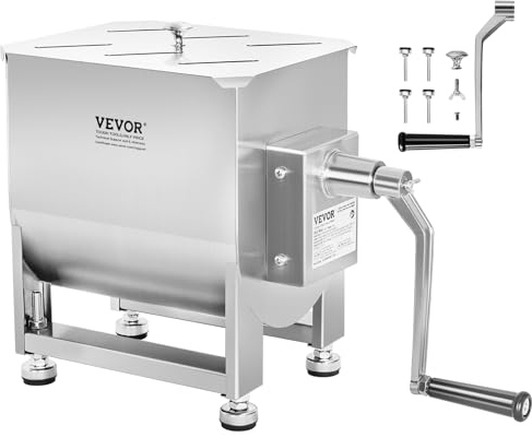 VEVOR Mélangeur à Viande Manuel, Équipement de Traitement de la Viande avec Réservoir de 20 L, Machine à Mélanger pour Chair à Saucisse en Acier Inoxydable, avec Couvercle et Poignée, pour Bœuf Haché