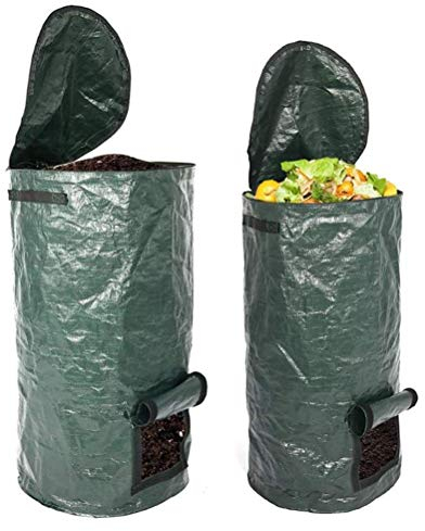 Paquet de 2 Sacs à Compost, Poignée Robuste et Fermeture éclair, Sacs à Déchets de Jardin, Grande Ouverture, Poubelle à Compost Biologique écologique, Cuisine, Jardin, Cour 15 à