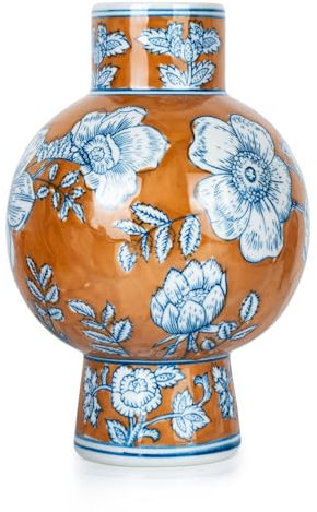 Keramikvase Blau und Weiß Porzellan Chinesische Handgemachte Dekorative Vintage Blumenvase für Wohnzimmer Home Decor Büro (Orange)