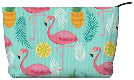 Trousse de maquillage flamant rose en velours côtelé avec fermeture éclair élégante et durable, Noir , Taille unique