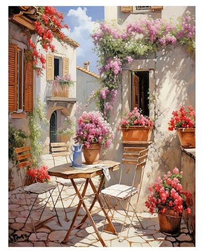 DCIDBEI Peinture Diamant Fleurs Maison 40x50 cm Diamant Painting Paysages Puzzle Diamond Painting Paysage Fleurs Broderie Diamant Kit Complet Jardin Coin de la Maison Tableau en Perles à coller Fleurs