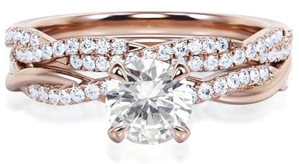 9k/14k/18k Rose Gold Moissanite Engagement Rings Set for Her, 1ct Round Cut Moissanite Twisted Infinity Ring Weddings Anniversary Jewellery Bridal Gifts for Women