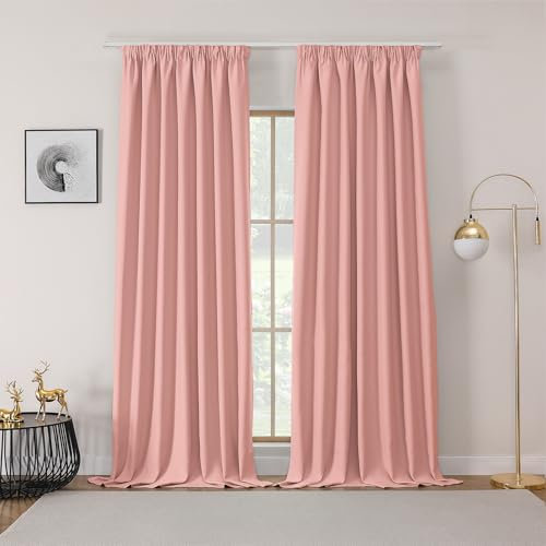 Joydeco Gardinen mit Kräuselband Blickdicht Vorhänge Schienensystem Verdunkelungsvorhang mit Haken Thermovorhang Kälteschutz Schlafzimmer Wohnzimmer 2er Set 245x140cm Traumrosa