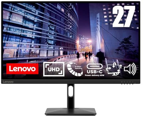 Lenovo N27p Monitor 27 UHD (3840x2160), IPS, 4ms, 60Hz, Altoparlanti integrati, Low Blue Light, Flicker free, Regolabile, HDMI, DP e USB-C