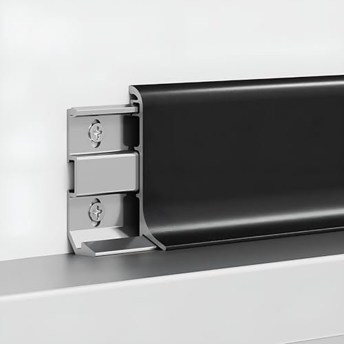 Raouoae Aluminium Fußleisten 125 cm * 2 Stück Küchenabschlussleiste Elegante Sockelleisten Für Einen Modernen Look Für Küche Kleiderschrank Badezimmer Garage(Schwarz,Höhe: 40mm)