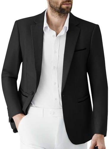 Autsel Mens Blazer 1 Button Casual Slim Fit Blazer Jacket Business Lightweight Suit Jackets Wedding Tuxedo Black S