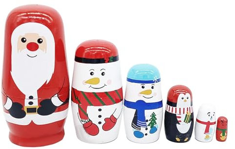 Christmas Nesting Dolls, Wood Stacking Handmade Dolls, Cute Christmas Russian Nesting Dolls Stacking Toys for Kids Christmas Birthday Home Decoration