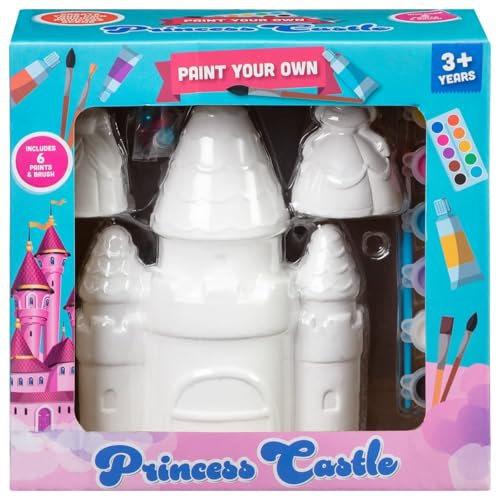 Paint Your Own Princess Castle - Includes: 6 X Paints, 1 X Brush, 1 X Plaster Castle, 2 X Plaster Princesses, 16 X Bright Diamonds - Weight: 1.1kg - Dimensions: 21 X 22 X 9cm