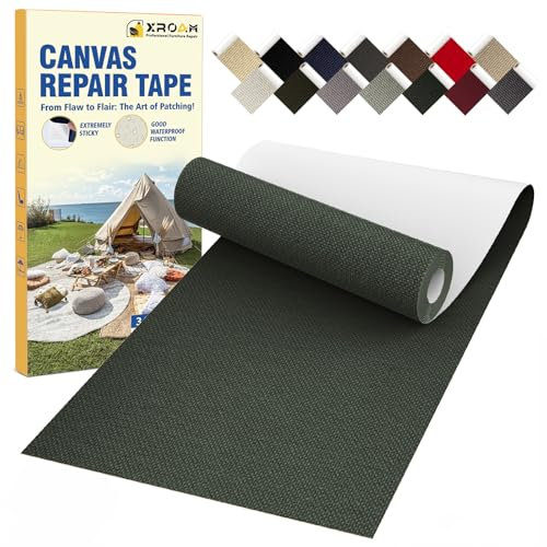 Canvas Repair Tape, 8 x 160 cm Waterproof Fabric Tape for Furniture, Self Adhesive Canvas Patches for Boat Covers, Sofas, Tents, Louge Chairs, Canopy, Awning Dark Green