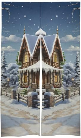 DEJIKOKU Türvorhang mit weihnachtlichem Wintermotiv, symmetrisch, offene Terrassen-Vorhänge, Schlafzimmer-Trennvorhänge für Tür, Privatsphäre, passend für Türgröße 144 x 86 cm