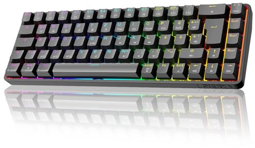 Dierya DK68 Kabellose Gaming Tastatur Deutsches Layout-QWERTZ,Bluetooth/2.4GHz/USB-C 68 Tasten RGB Beleuchtung Mechanische Tastatur,Clicky Blauer Switch,Schwarz