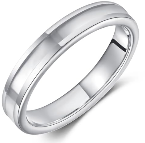 TUNGSTORY Wolfram Ring für Damen Herren - Roségold/Silber/Gold mit Weißem Perlmutt Inlay, 4mm / 6mm
