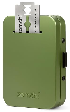 ZOMCHI Contenitore per Lame Usate a Doppio Filo, Verde Oliva | Contenitore in Metallo Compatto, Apertura con Fessura, Conserva Lame a Doppio Filo Usate, per Bagno o Viaggio
