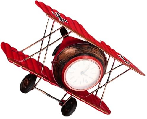DOITOOL Flugzeug Uhr Ornament aus Eisen, Vintage Tischdeko für Zuhause | Retro Stil, Fein Verarbeitet und Formstabil, Sicher Nutzbar, Leicht Lesbar, für Freunde im Wohnraum