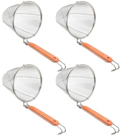 jojofuny Panier à Pâtes avec Poignée en Bois en Acier Inoxydable 4 Pièces, Facile à Nettoyer et Sûr, Cuisine