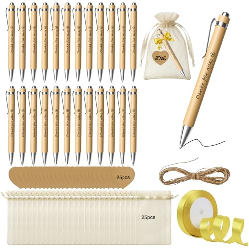 Golgner 25 pcs Danke für Alles Kugelschreiber, Holz Druckkugelschreiber, Danke Kugelschreiber mit Karte Herzform, Dankeschön Geschenk Abschiedsgeschenk für Kollegen Lehrer Freund