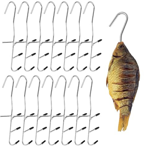 BORDEAG 14 Stück Räucherhaken, Räucher-Haken Edelstahl, Doppelspitz Fishing, Stainless Räucherhaken Fisch Für Raucher Grill Fleischerhaken Fischhaken, Fleischerhaken(25cm)