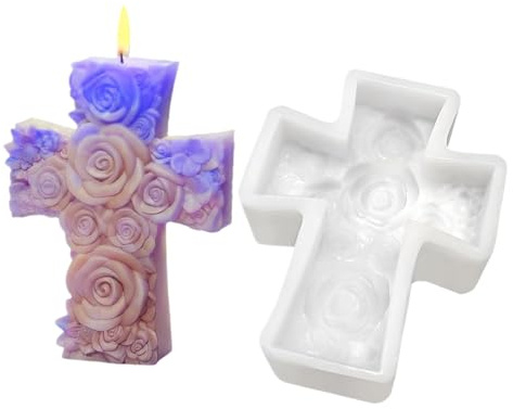 Kreuzform – Silikon, Rose Jesus Taufform, langlebig | Hitzebeständige Kreuzkerzenform, wiederverwendbare Harz- und Seifenform für Kerzen-, Gips-, Ton- und -Bastelprojekte