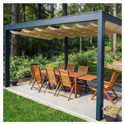 HOFUNTRE Tendalino Retrattile a Onde in HDPE,tenda a vela ombreggiante retrattile Copertura Pergolato Scorrevole per Patio,Protezione Solare Outdoor(W:1.3m/4.26ft*L:4m/13.1ft)