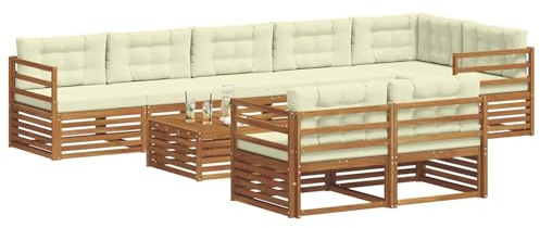 vidaXL Outdoor-Sofagarnitur mit Kissen 9 pcs Natur und Creme, Garten, modernes Sofa für draußen, schicke Lounge-Möbel, haltbar und bequem für Deine Terrasse