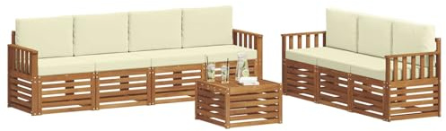 vidaXL Sofagarnituren 8 pcs Natur und Creme Massivholz Akazie, Moderne Garten-Sofa-Ecke, Bequeme Sitzgruppe für Terrasse, langlebig und stylisch