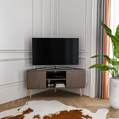DECOROTIKA Meuble TV d’Angle Moderne 120 cm avec Rangement, Banc TV Coin Style Scandinave pour Salon, Compatible TV Jusqu’à 55 Pouces – Galaxy Vintage
